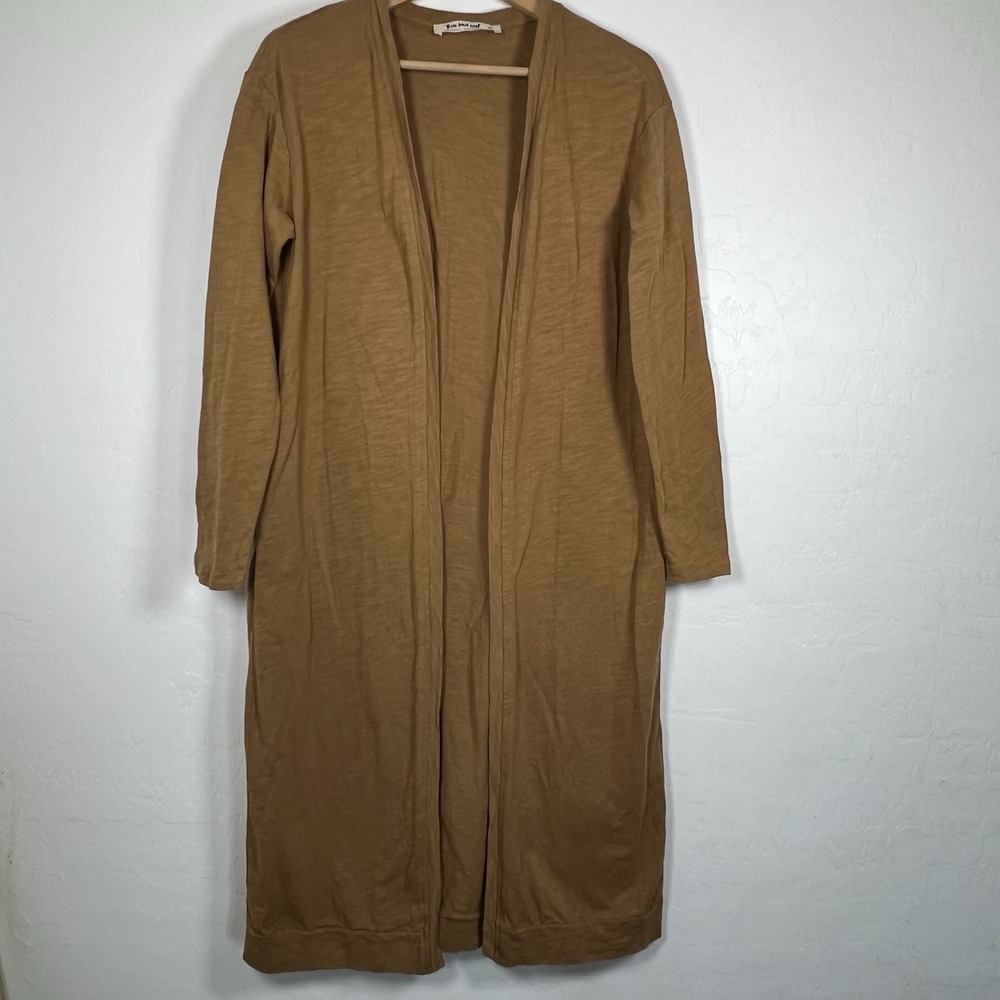 Three Bird Nest Womens Medium Cardigan Duster Open Front Brown Slub Cotton